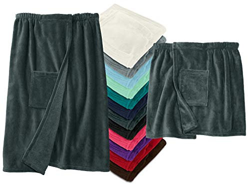 npluseins Sauna Kilt mit Klettverschluss - Damen und Herren - Kuschel Fleece 777.991, Damen L/XL, anthrazit