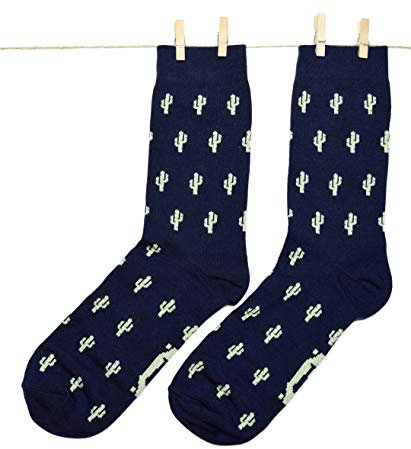 Roits Calze Cactus Blu Uomo 41-46 - Calzini Fantasia Divertenti Disegni Colorati Originali Simpatici Accessori Regalo Piani
