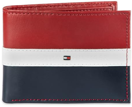 Tommy Hilfiger Americana Men's Passcase Wallet Red Navy Leather