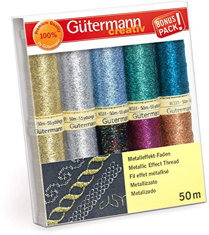 Gütermann - Gütermann Assortito Colori Metallico (50m) Cucire Filo Impostato - 10 Pezzi