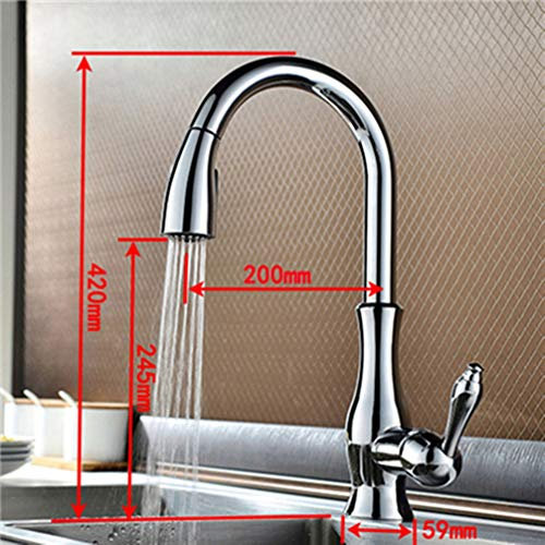 FZHLR Grifo De La Cocina De Latón Dorado Cocina Cuenca Del Grifo Extraíble Rotat Boquilla Del Fregadero Grifo Sola Manija Montado Cubierta De Lujo Agua Del Grifo, Cromo