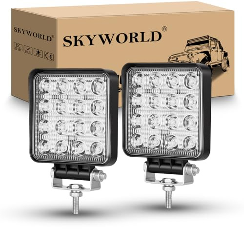 LED Arbeitsscheinwerfer, 2 Stück 48W Quadrat LED Offroad Zusatzscheinwerfer 12V 24V Flutlicht IP67 Wasserdicht Rückfahrscheinwerfer für Trecker KFZ Bagger SUV UTV ATV