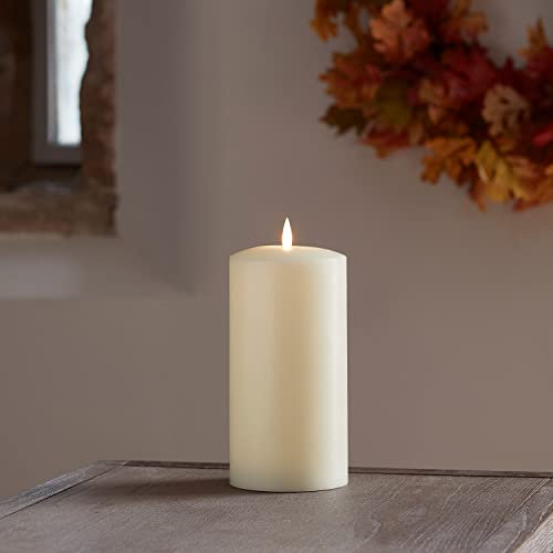 Lights4fun Medium TruGlow® Chapel Candle Pillar Battery LED Flameless with Timer 20cm Real Ivory Wax
