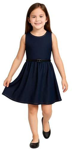 A2Z 4 Kids Girls Plain Skater Dress Party Fashion Summer - New Skater Sleeveless Denim Blue 13