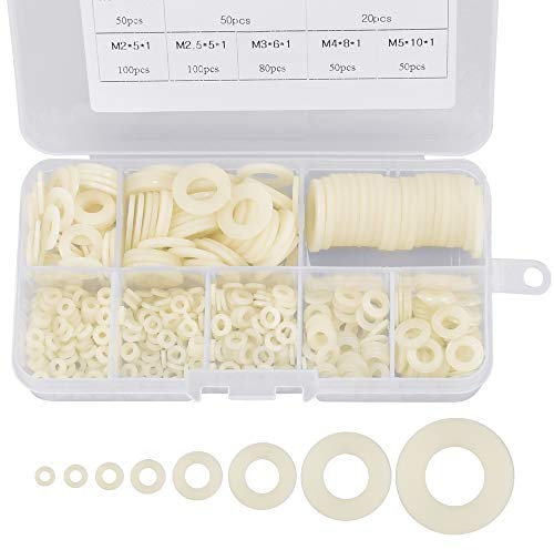 LYTIVAGEN 500 Stück Kunststoff Unterlegscheiben Beilagscheiben Nylon Flache Scheibe M2/M2.5/M3/M4/M5/M6/M8/M10 Weiße Isolierscheiben für Industrie Befestigungen
