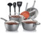 NutriChef NCCW11GD Nonstick Cookware Excilon |Home Kitchen Ware Töpfe & Pfannen Set mit Stielkasserolle, Bratpfannen, Kochtöpfen, Deckeln, Utensilien, PTFE/PFOA/PFOS frei, Keramik, grau