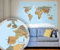 BilderKing Poster Weltkarte in blau als XXL Wand-Poster in Deutsch 140x100 groß - Perfekte Großformat Deko für die Wand als Atlas Map Geograpfie Weltkugel mit Kompass