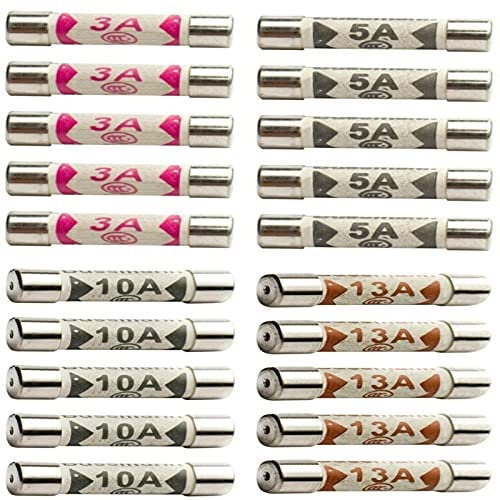 20 x Fuses Mixed Household Electrical Ceramic Domestic Mains Plug Fuses 3A 5A 10A 13A Fuses by ZARB (20)