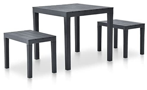 vidaXL Gartentisch mit 2 Bänken Gartenmöbel Balkonset Sitzgruppe Balkonmöbel Sitzgarnitur Gartenset Lounge Balkon Kunststoff Anthrazit