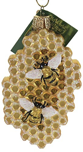 Old World Christmas Honeycomb Glass Blown Ornament for Christmas Tree, Handcrafted Holiday Decoration, Bee Collection