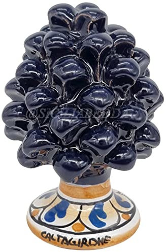 sicilia bedda - Pigna Siciliana in Ceramica di Caltagirone - Piede Decorato - 100% Artigianato Siciliano (Altezza 12 Centimetri, Blu)