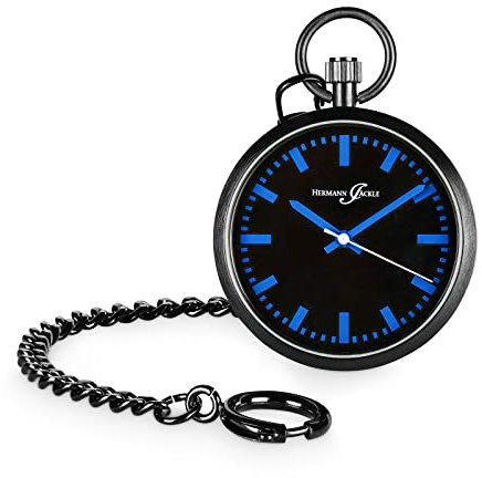 Hermann Jäckle Berlin Quarz Taschenuhr incl. Kette & Etui (Blau)