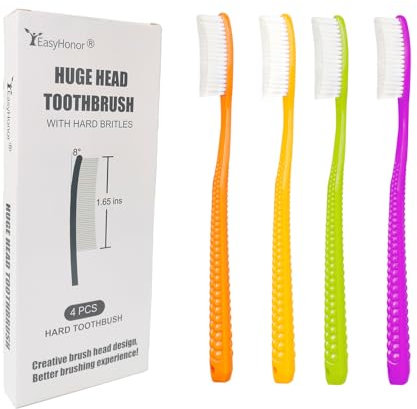 EasyHonor Giant Head Zahnbürste, harte und feste Borsten, BPA-frei, 4 Stück, weiße harte Borsten