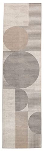 RugVista, Deco, Teppich, Kurzflor Teppich, 80 x 300 cm, Läufer, Modern, Oeko-Tex Standard 100, Polypropylene, Flur, Schlafzimmer, Küche, Wohnzimmer, Beige/Grau, Mehrfarbig