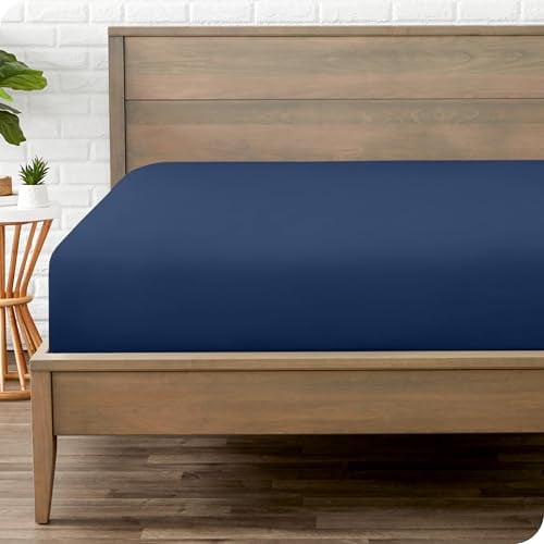 Bare Home Fitted Bottom Sheet - Premium 1800 Ultra-Soft Microfibre - Ultra-Soft Wrinkle Free - Deep Pocket - 35 CM Deep - Emperor Fitted Sheet (Dark Blue)