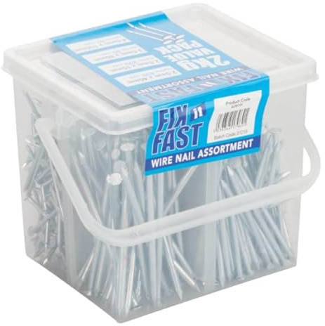 Hardware-Solutions Wire Nails, Bright Zinc Plated, 775 Pack | Plastic tub reusable; assorted sizes; multisize; 775 pieces.