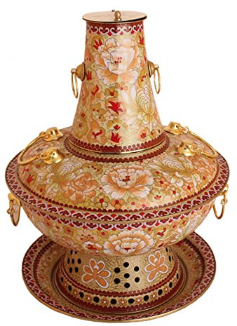 MNSSRN Holzkohle heißer Topf, altmodischer Cloisonne Kupfer heißer Topf, Dicker Holzkohle heiße Topf traditioneller chinesischer heißer Küchentopf,34cm