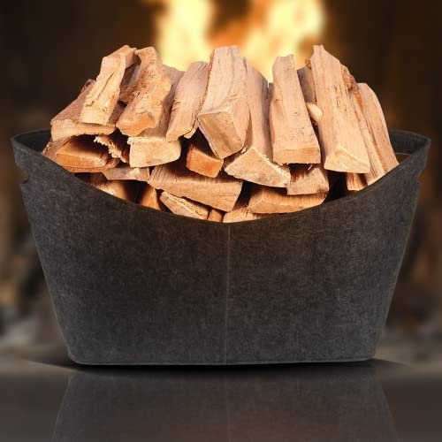 tEEZErshop 60 * 40 * 30 XXL Filzkorb Holzkorb für Kaminholz, 5mm Extradickem Filz Feuerholzkorb,Faltbar Tragfähigkeit 60KG,Filztasche für Kaminholz,Holz,Zeitungen, Kleidung(Anthrazit)