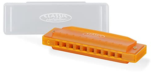 Classic Cantabile FBH-10 ON FunKids Mundharmonika C-Dur - Diatonische 10 Loch-Mundharmonika aus Kunststoff - Stimmzungen aus Phosphorbronze - ideal für Kinder - Inklusive Kunststoff-Etui - Orange