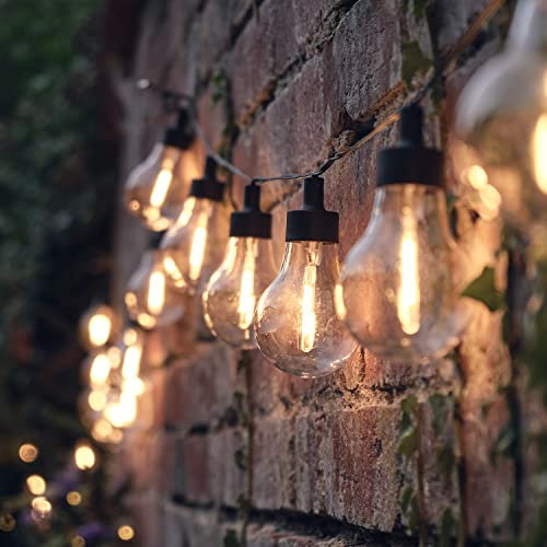 Lights4fun 20er LED Party Solar Lichterkette Außen Glühbirnen Lichterkette Vintage Retro Gartendeko Lichterkette Kugeln