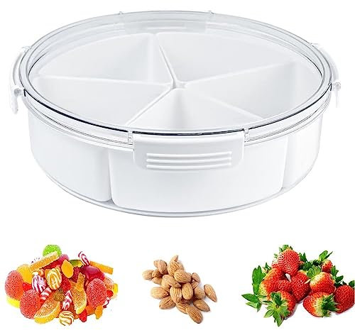 HAOMEEDUO Bandeja de Aperitivos con Tapa Bandejas para Servir Platos de Snacks 5 Platos Individuales Caja de Almacenamiento para Fiesta para Frutos Secos, 27x8.5cm