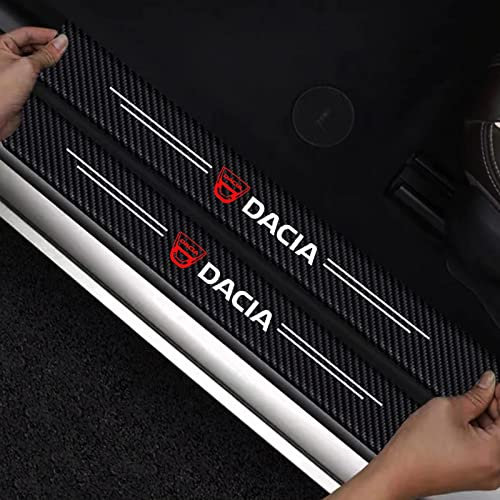 4Pcs Car Door Sill Protector for DACIA Duster Sandero Spring Logan, Carbon Fiber Leather Car Kick Plates, Car Welcome Pedal Scuff Plate Cover, Automobile Threshold Decoration Strip with Logo C