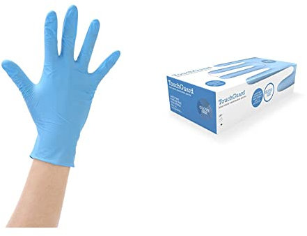 Un-Branded Einweg-Nitrilhandschuhe, Puderfrei, Blau, Größe M (Packung mit 100 Stück) & TouchGuard Blue Einweg-Nitrilhandschuhe, Puderfrei und Latexfrei, Karton mit 100 Stück, Größe M