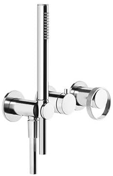 Gessi Anello, Fertigmontageset Einhebelmischer Dusche/Wanne, runden Rosetten für Unterputz-Körper, 2-Wege Umlenkkartusche, Wandanschlussbogen mit Halterung, Handbrause, nicht eigensicher, 63345, Fa
