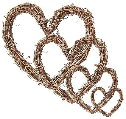 4 Pack Heart Shaped Garland,Natural Grapevine Wreaths,Classic Christmas Wreath, For Rattan Wall Decor Halloween Wreath Diy Wreath Easter Wreath Wall Decor Hand-Woven Wreath(25+20+15+10) CM)