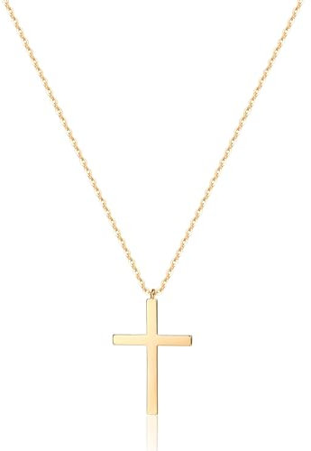 Jenosy Damen Gold Kreuzkette mit Kreuz - Zarte Großhalskette mit Kreuzanhänger - Hypoallergene 18K Vergoldete Kette - Modeschmuck für Frauen und Mädchen