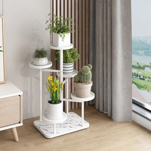 ZHAZHADI Pflanzenständer, 5 Etagen, Metall, Blumenregal für mehrere Pflanzen, Ecke, hohe Blumenhalter für Terrasse, Garten, Wohnzimmer, Balkon, Schlafzimmer, Weiß (5 Ebenen-Weiß)