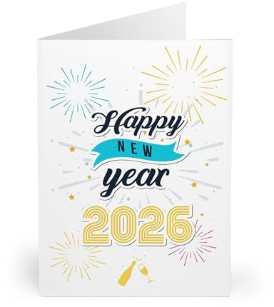 2026 New Year Greeting Card - Fireworks and Champagne Design