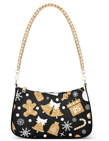 Schultertasche mit goldenem Weihnachtsmotiv für Damen, Handtasche, Clutch, Geldbörsen für Damen, Goldenes Weihnachtsmotiv, 1 size