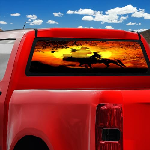 American Western Cowboy Car Rear Window Truck Rear Wiper Decal Vintage Wild West Full Moon Cowboys Horses Waterproof Pickup Trucks SUV Rear Window Stickers-168W x 58L(CM)