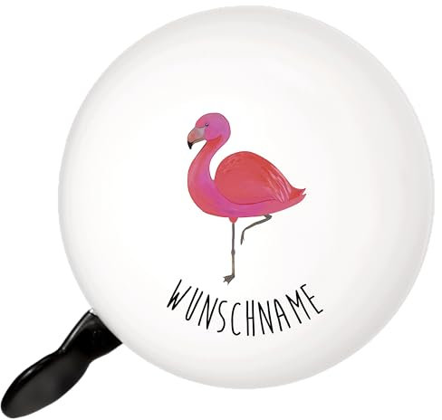 Mr. & Mrs. Panda Personalisierte Fahrradklingel Flamingo Classic - Personalisierte Geschenke, Fahrradglocke mit Namen, rosa, Fahrradklingel mit
