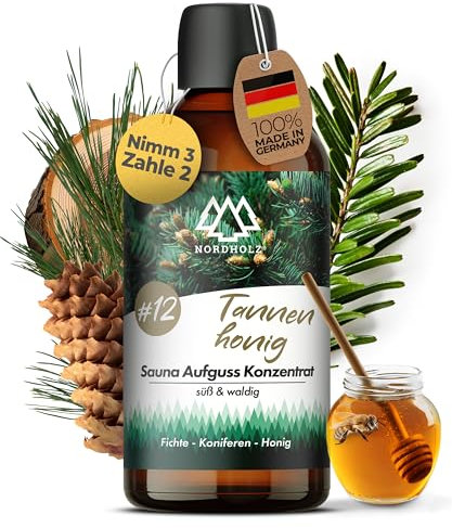 NORDHOLZ® Saunaaufguss [54 Sorten 15ml, 100ml, 250ml] - Sauna Aufgussmittel für intensive & erholsame - Sauna Zubehör (#12 Tannenhonig, 100ml)