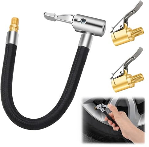 Devenirriche Ventilverlängerung Set, 24cm Momentstecker Verlängerungsschlauch Ersatz Schlauch Verlängerungsrohr mit 2 Autoventil Adapter für Kompressor Auto Fahrrad Motorrad