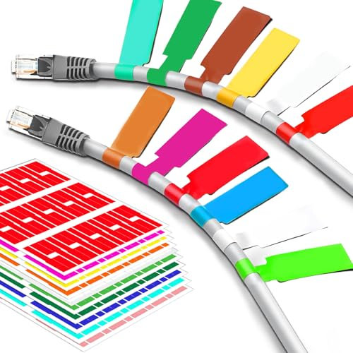 300 Cable Tags, 10 Colors Waterproof Cable Tags Wire Labels Self Adhesive Tear Resistant Wire Labels for Cable Management, Laser Printer and Handwriting
