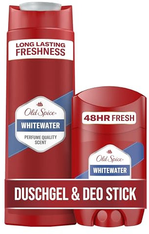 Old Spice Whitewater Set mit Deo Stick für Männer (50 ml) und 3-in-1 Duschgel & Shampoo Herren (250 ml), 48 h Frische, 0% Aluminiumsalze, keine weißen Rückstände und gelben Flecken