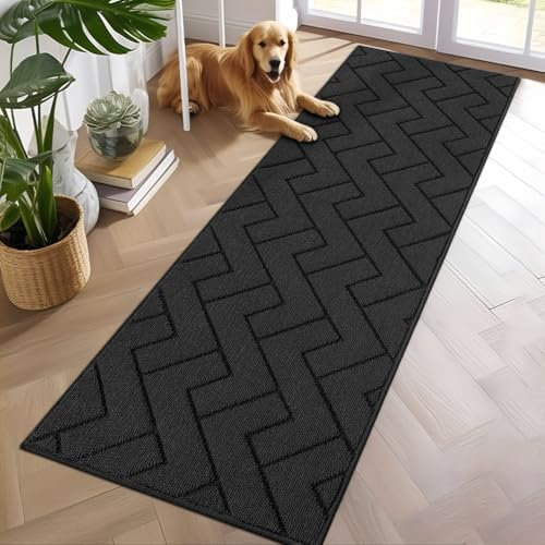Biscpro Fußmatte Innen und Außen 60x180cm Waschbar Fussmatte,Wasserdicht Türmatte,Rutschfester Schmutzfänger Teppich für Eingang,Haustür,Patio,Flur,Garten-Dunkelgrau