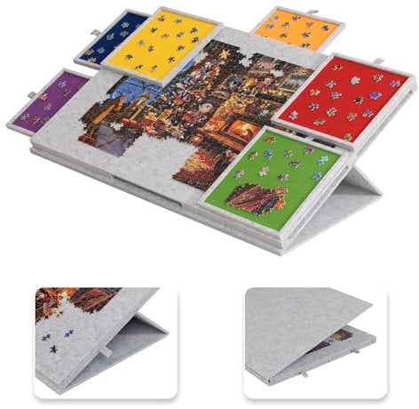 Lavievert Kippbares Puzzlebrett mit 2-in-1-Ständer und Abdeckung, leichtes Filz-Puzzle-Plateau mit 6 farbigen Schubladen für Erwachsene, tragbarer Puzzle-Tisch für bis zu 1500 Teile, Hellgrau
