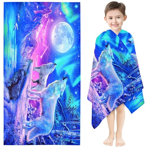 Qiqumax Wolf Strandtuch 90x180 cm Badetuch Tier Wolf Strandlaken Handtücher 50x100cm Für Fitness Sauna Wolf Badetuch Groß 100x200cm Microfaser Handtücher Handtuch (9,100 x 200 cm)