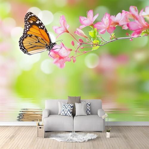 Photo Wallpaper Nature Theme Flower Butterfly 300x210 cm Non-Woven Art Print Wall Mural Decoration Poster Picture Design Modern Living Room Kitchen Bedroom Wall Mural
