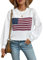 cffvdiz Frauen Crewneck Amerikanische Flagge Pullover Langarm Lose Gestreifte USA Strick Pullover Tops Herbst 2024,Weiß,S