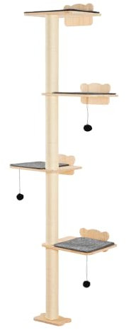 VEVOR 4 Tiers Cat Tree, Cat Wall Furniture Set with 4 Jumping Boards, Wall-Mounted Cat Floating Shelf up to 40 lbs, 12 mm Pine Wood Cat Perch for Sleeping, Playing, and Climbing