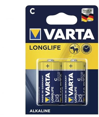 Pila alcalina Tipo C (LR14) Longlife, Dimensiones Ø26,2x50mm, Ideal para Juguetes, linternas y Dispositivos electrónicos. Blister de 2 Unidades.