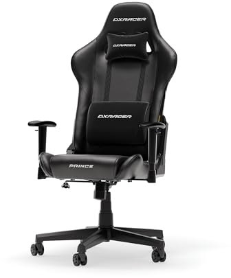 DXRacer Prince L Schwarz PVC Leder das Orginal Gaming Stuhl, Schreibtischstuhl, Bürostuhle, Office Chair, Drehstuhl für PC Gamer