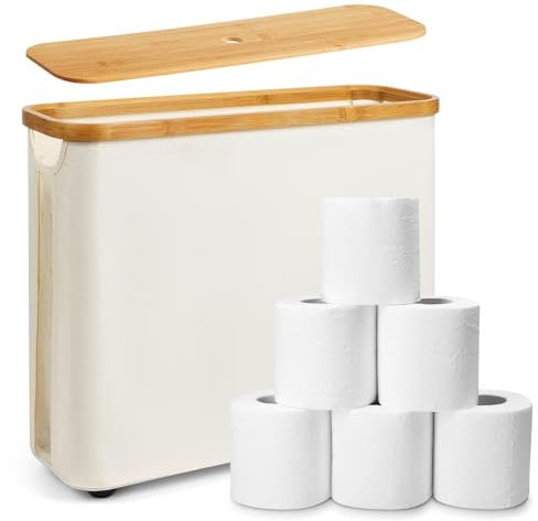 LUOJINYI Portarrollos Papel Higienico, Cesta Papel Higienico, Porta Rollos de Papel Higienico, Soporte Papel Higienico con Tapa, Toilet Paper Holder Capacidad para 12 Rollos de Papel higiénico, Beige