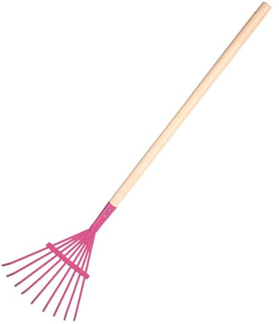 Kinder Gartenrechen Metall mit Holzstiel, Kinder Garten Spielzeug Laub Rechen Fächerbesen (Pink)