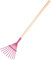Kinder Gartenrechen Metall mit Holzstiel, Kinder Garten Spielzeug Laub Rechen Fächerbesen (Pink)